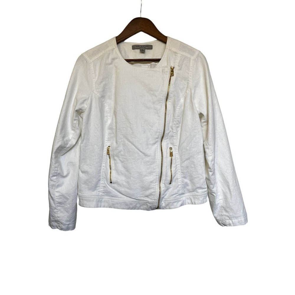 Marc New York  Women Short Peacoat White Linen Gold Zipper Size XL